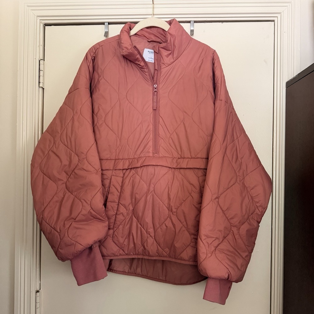 Old Navy Packable Pullover Rose Puffer Anorak Boxie Fit. Size L Water Resistant